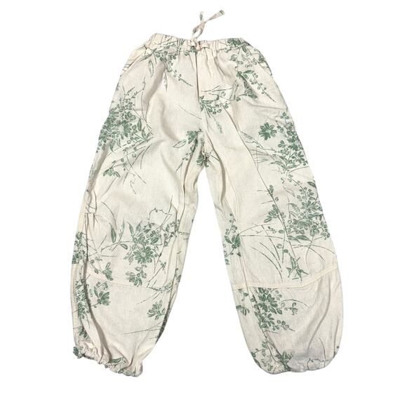 ZARA Girls 6 Floral Sea Green Linen Blend Viscose Harem Jogger Pants - Picture 1 of 9